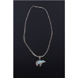 Navajo Sterling Bear with Turquoise Arrow Necklace
