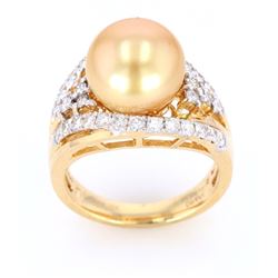 Golden South Sea Pearl 14K Diamond Ring