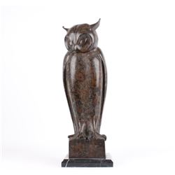 Bronze Owl Sculpture on Marble Base
