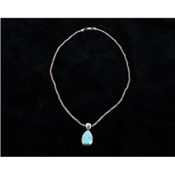 Navajo Signed Sterling & Turquoise Pendent & Chain