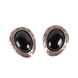 Navajo Teddy Goodluck Onyx & Sterling Earrings