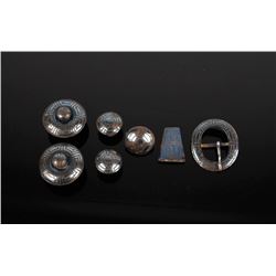Blued Steel Vaquero Conchos & Headstall Buckle Set