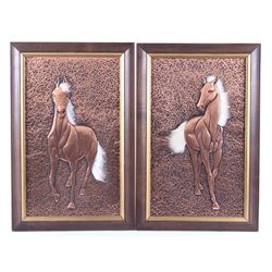 Tooled Copper Framed Horse Art Set