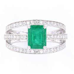 Green Emerald & Diamond Graceful Set Platinum Ring