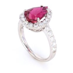 Rubellite Tourmaline & Diamond Halo Platinum Ring