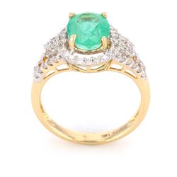 Green Emerald & Diamond 14K Gold Ring