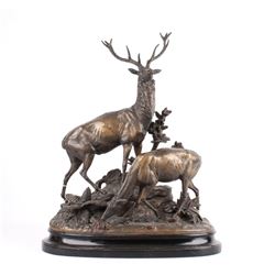 A. Waagen Signed Bronze Stag and Doe Sculpture