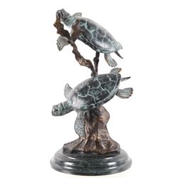 Bronze Swimming Sea Turtles Statue w/ Marble Base