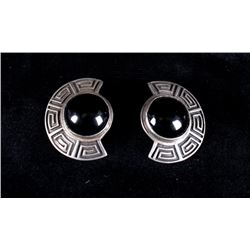 Zuni Onyx & Sterling Silver Earrings