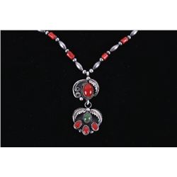 Navajo Branch Coral & Sterling Silver Necklace