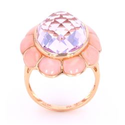 Amethyst and Pink Opal 14K Gold Ring