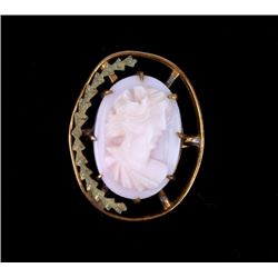 Antique Primitive Brass & Shell Cameo Pin