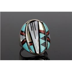 Zuni John & Rosalie Bowannie Sterling Inlaid Ring