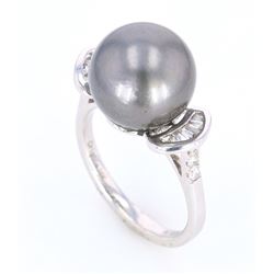 Scarce Black Tahitian Pearl Diamond 14K Ring