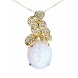 Diamond Set Floral & Ethiopian Opal 14K Necklace
