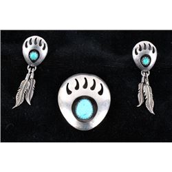 Navajo Silver & Turquoise Bear Claw Jewelry Set