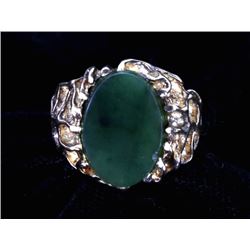 Jadeite Sterling & Gold Sandcast Men's Ring