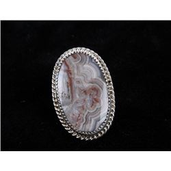 Navajo Mae Bia Lace Agate & Sterling Silver Ring