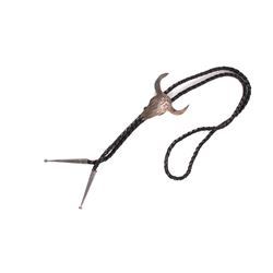 Navajo Sterling Silver Bison Skull Bolo Tie