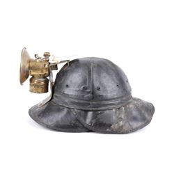 Rare Miner's Hard Hat with Justrite Carbide Lamp