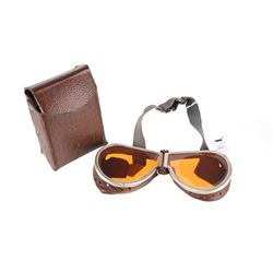 World War II Leather Folding Dust Goggles w/ Case