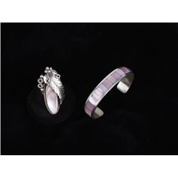 Navajo Sterling Mother of Pearl Ring and Bracelet