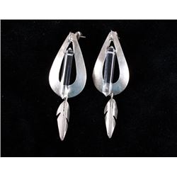 Navajo Signed Sterling Silver & Prism Earrings