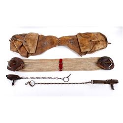Antique Leather Saddle Bags & Cinch; Two Traps