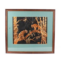 1949 Copper Jungle Cats Framed Scene by Margie
