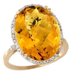 13.71 CTW Quartz & Diamond Ring 14K Yellow Gold - REF-53M8A