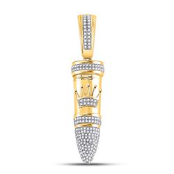 Mens Round Diamond Bullet Crown Charm Pendant 1/2 Cttw 10kt Yellow Gold - REF-35K9Y