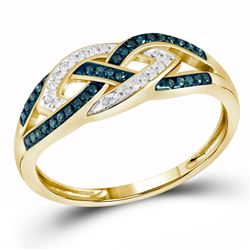 Womens Round Blue Color Enhanced Diamond Crossover Braid Ring 1/6 Cttw 10kt Yellow Gold - REF-16Y9N