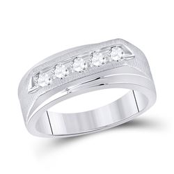 Mens Round Diamond 5-stone Wedding Ring 5/8 Cttw 14kt White Gold - REF-87K9Y