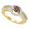 Image 1 : Womens Round Brown Diamond Cluster Ring 1/2 Cttw 10kt Yellow Gold - REF-29Y5N