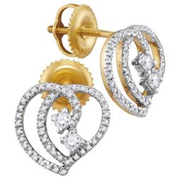 Womens Round Diamond 2-stone Earrings 1/4 Cttw 10kt Yellow Gold - REF-16H9R