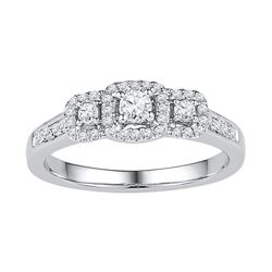 Round Diamond 3-stone Bridal Wedding Engagement Ring 3/8 Cttw 10kt White Gold - REF-29F9W