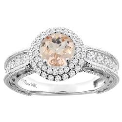 1.20 CTW Morganite & Diamond Ring 14K White Gold - REF-94N6Y