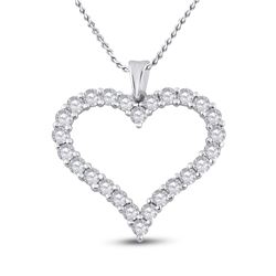 Womens Round Diamond Outline Heart Pendant 2 Cttw 14kt White Gold - REF-107R5X