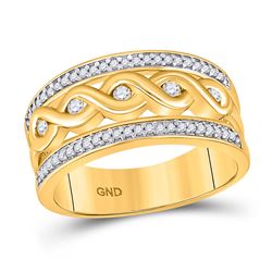 Womens Round Diamond Twist Scroll Band Ring 1/4 Cttw 10kt Yellow Gold - REF-25W9K