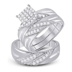 His Hers Round Diamond Square Matching Wedding Set 5/8 Cttw 10kt White Gold - REF-54F5W