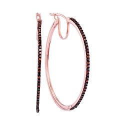 Womens Round Red Color Enhanced Diamond Slender Hoop Earrings 1/4 Cttw 10kt Rose Gold - REF-23M9H