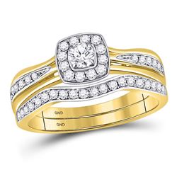 Round Diamond Bridal Wedding Ring Band Set 1/2 Cttw 14kt Yellow Gold - REF-57N9F