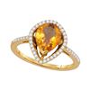 Image 1 : Womens Pear Citrine Diamond Teardrop Solitaire Ring 1-5/8 Cttw 14kt Yellow Gold - REF-47W9K