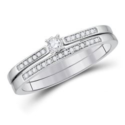 Round Diamond Bridal Wedding Ring Band Set 1/8 Cttw 10kt White Gold - REF-24M5H