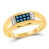 Image 1 : Mens Round Blue Color Enhanced Diamond Band Ring 1/3 Cttw 10kt Yellow Gold - REF-25A5M