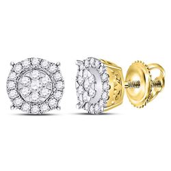 Womens Round Diamond Halo Cluster Earrings 1/4 Cttw 14kt Yellow Gold - REF-25Y9N