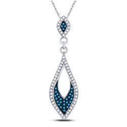 Womens Round Blue Color Enhanced Diamond Oval Pendant 1/5 Cttw 10kt White Gold - REF-14W9K