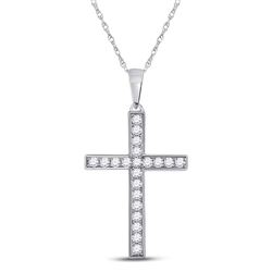 Womens Round Diamond Cross Pendant 1/4 Cttw 10kt White Gold - REF-14W9K