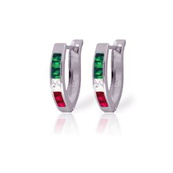 Genuine 1.28 ctw Emerald, White Topaz & Ruby Earrings 14KT White Gold - REF-26N7R