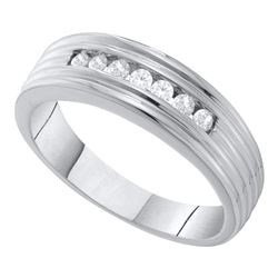 Mens Round Diamond Wedding Single Row Band Ring 1/4 Cttw 10kt White Gold - REF-21X5A